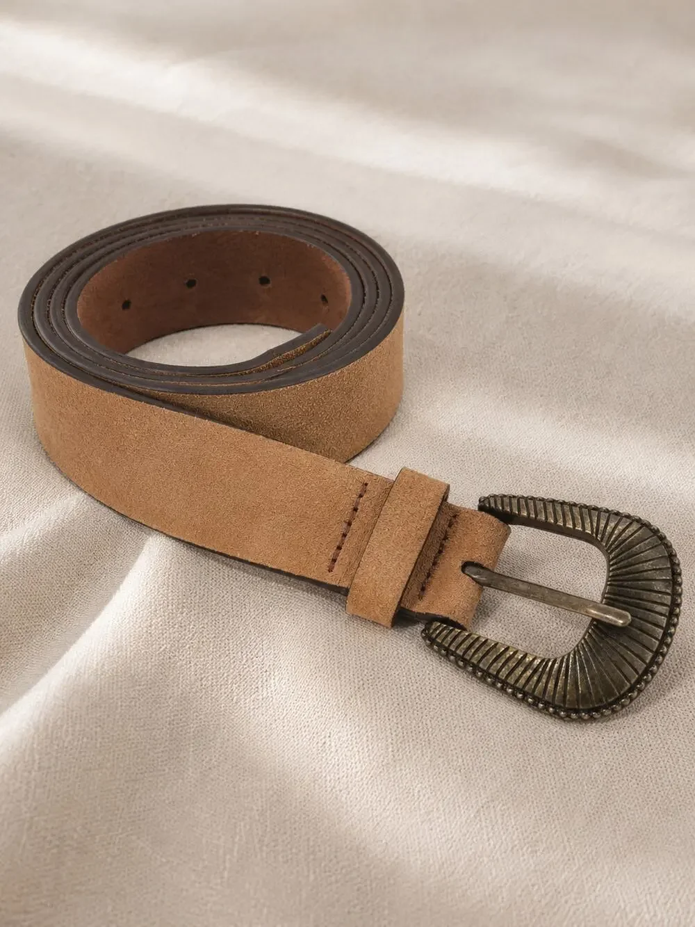 Tan Genuine Leather Western Belt 2X Tooled Buckle Made In India Minimalist